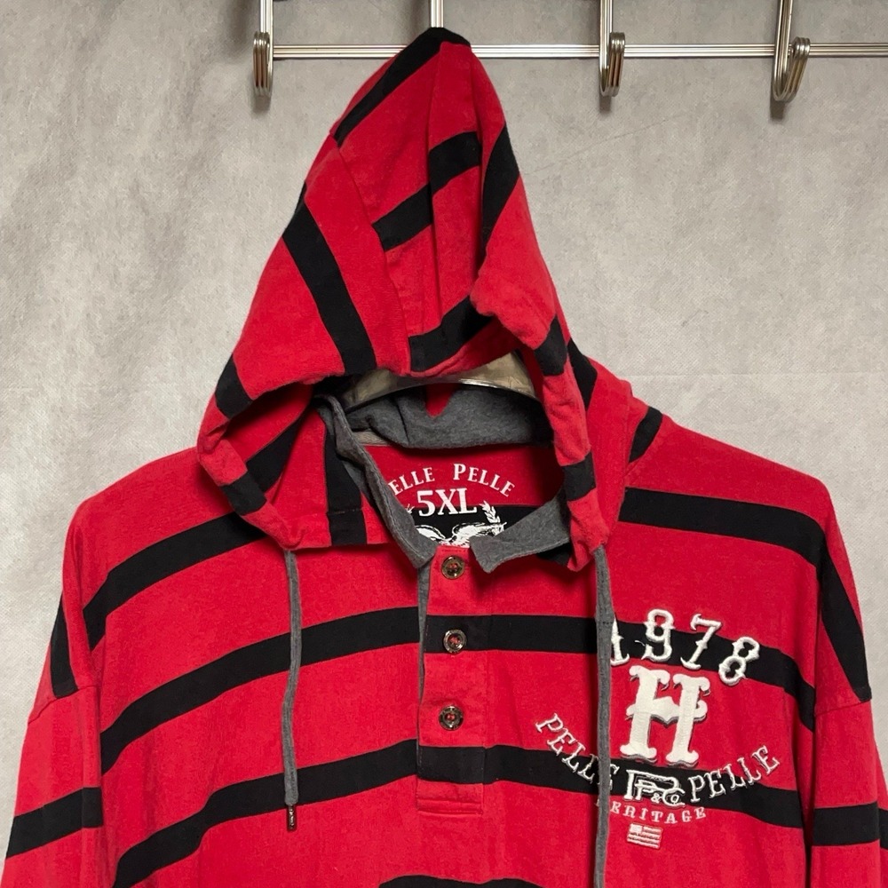 VTG Pelle Pelle Hoodie Men 5XL Red Black Striped Heritage Logo Spell Pullover